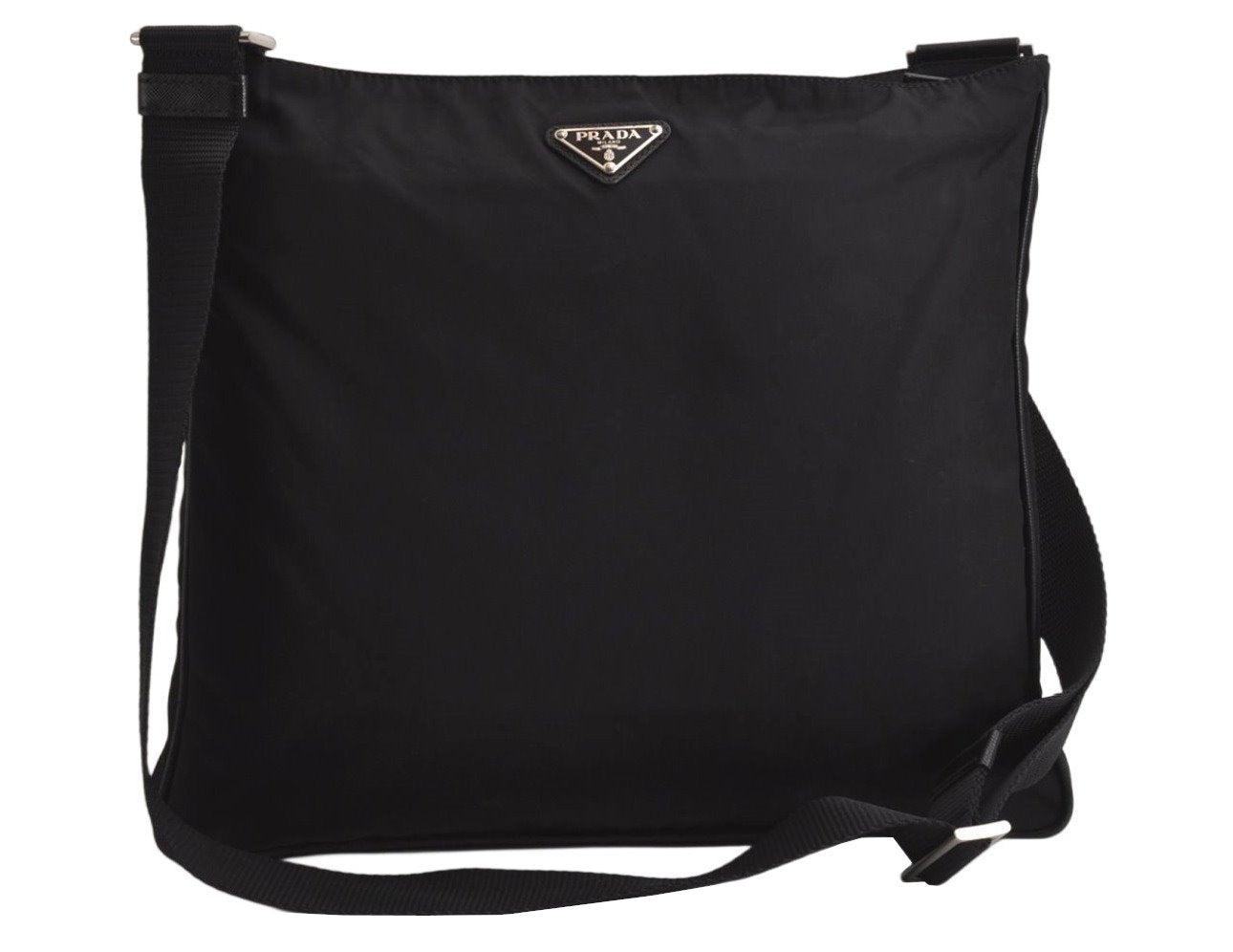 Authentic PRADA Nylon Tessuto Leather Shoulder Cross Body Bag Black 0249K