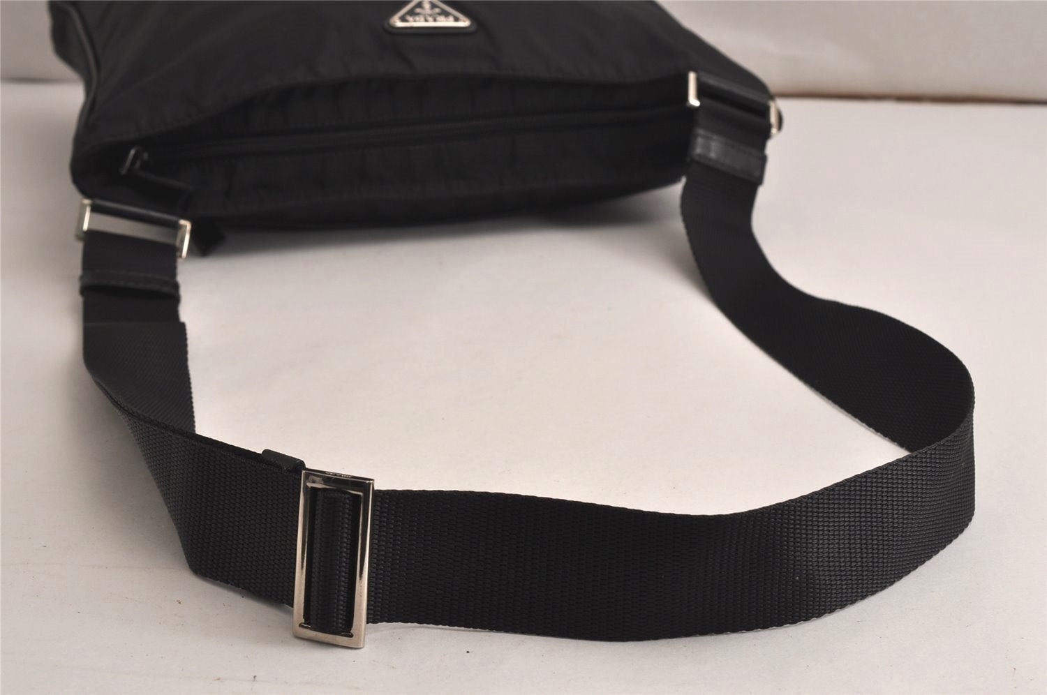 Authentic PRADA Nylon Tessuto Leather Shoulder Cross Body Bag Black 0249K