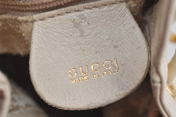 Authentic GUCCI Bamboo 2Way Shoulder Drawstring Bag Leather White Junk 0250I