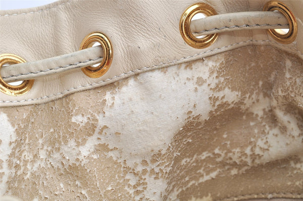 Authentic GUCCI Bamboo 2Way Shoulder Drawstring Bag Leather White Junk 0250I