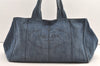 Authentic PRADA Vintage Canapa L Tote Hand Bag Denim Blue 0252K