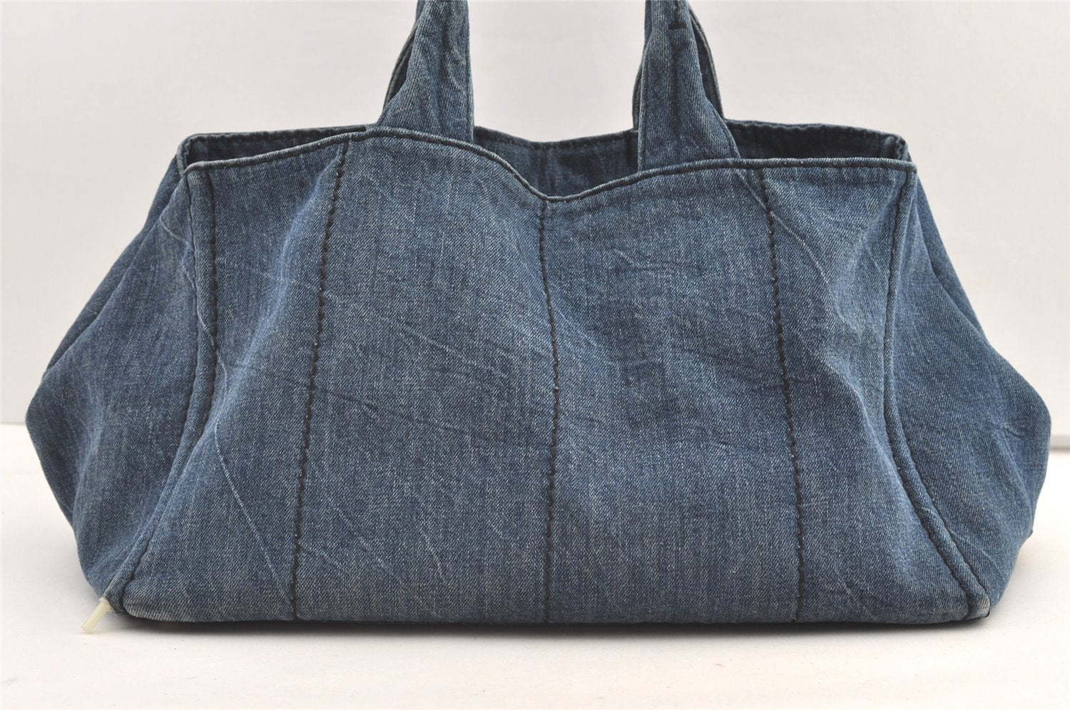 Authentic PRADA Vintage Canapa L Tote Hand Bag Denim Blue 0252K