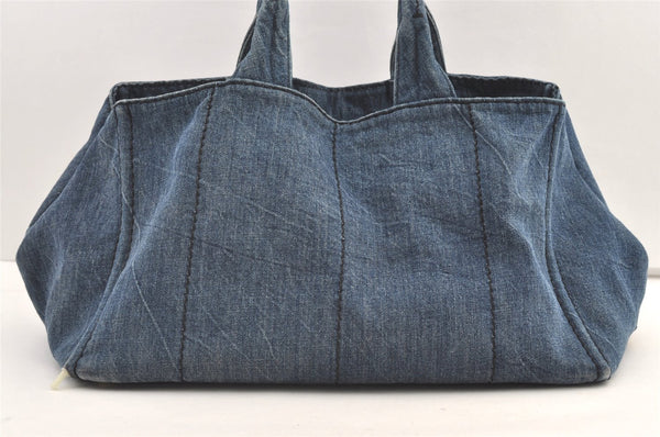 Authentic PRADA Vintage Canapa L Tote Hand Bag Denim Blue 0252K