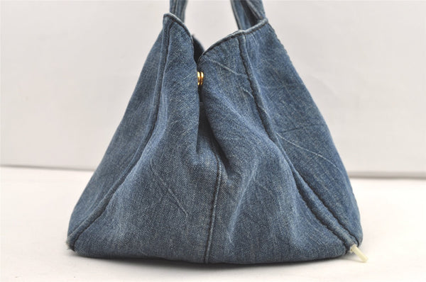 Authentic PRADA Vintage Canapa L Tote Hand Bag Denim Blue 0252K