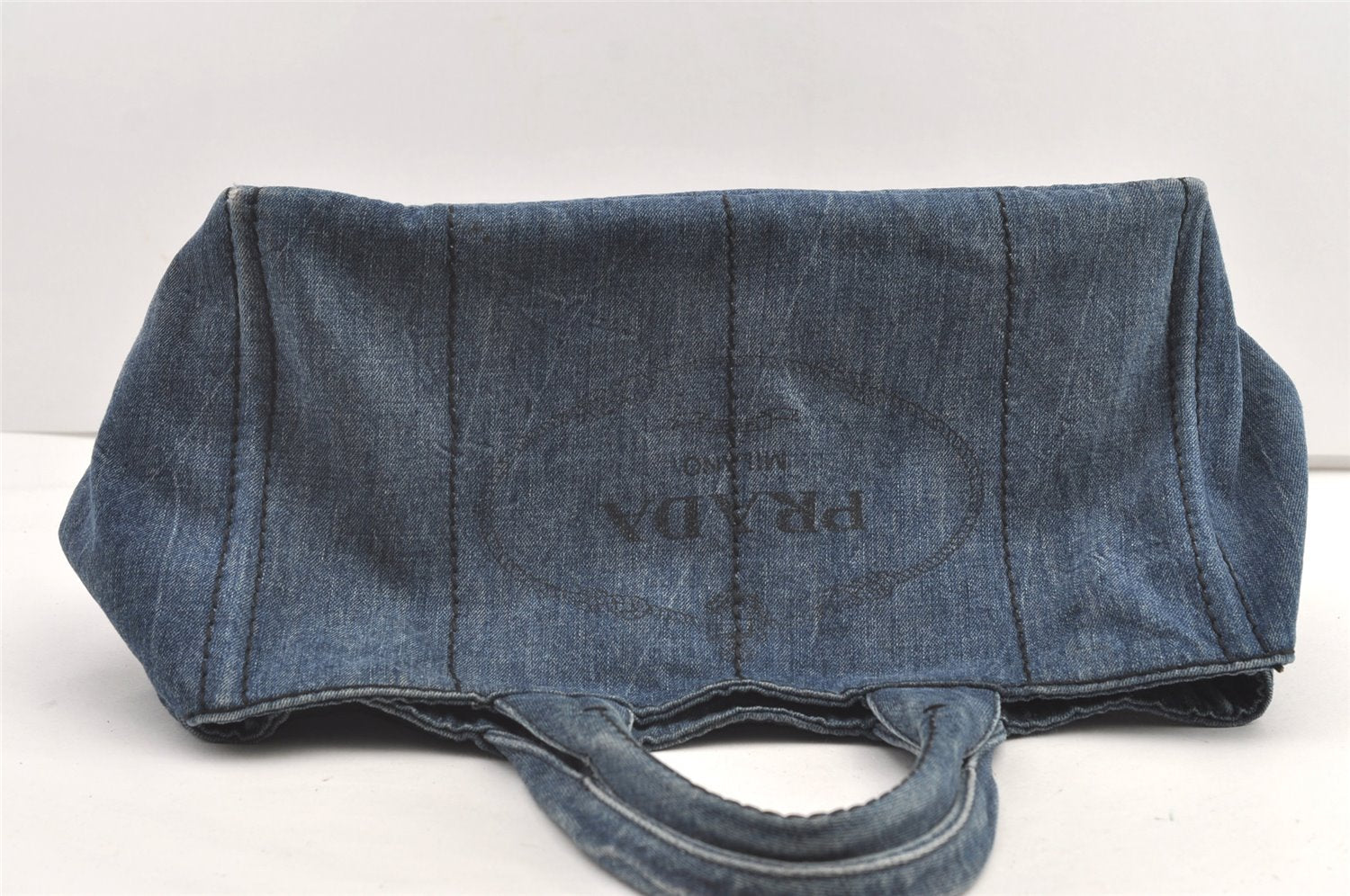 Authentic PRADA Vintage Canapa L Tote Hand Bag Denim Blue 0252K