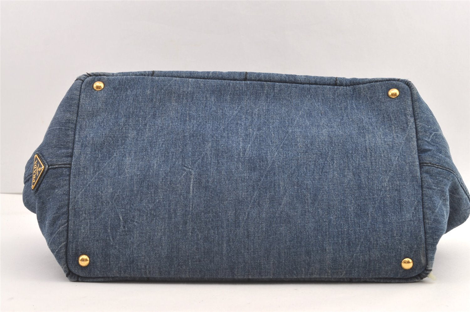 Authentic PRADA Vintage Canapa L Tote Hand Bag Denim Blue 0252K