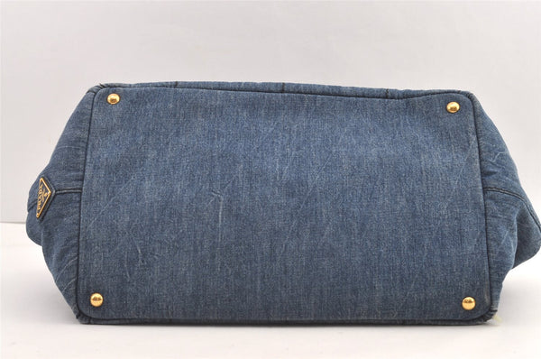 Authentic PRADA Vintage Canapa L Tote Hand Bag Denim Blue 0252K