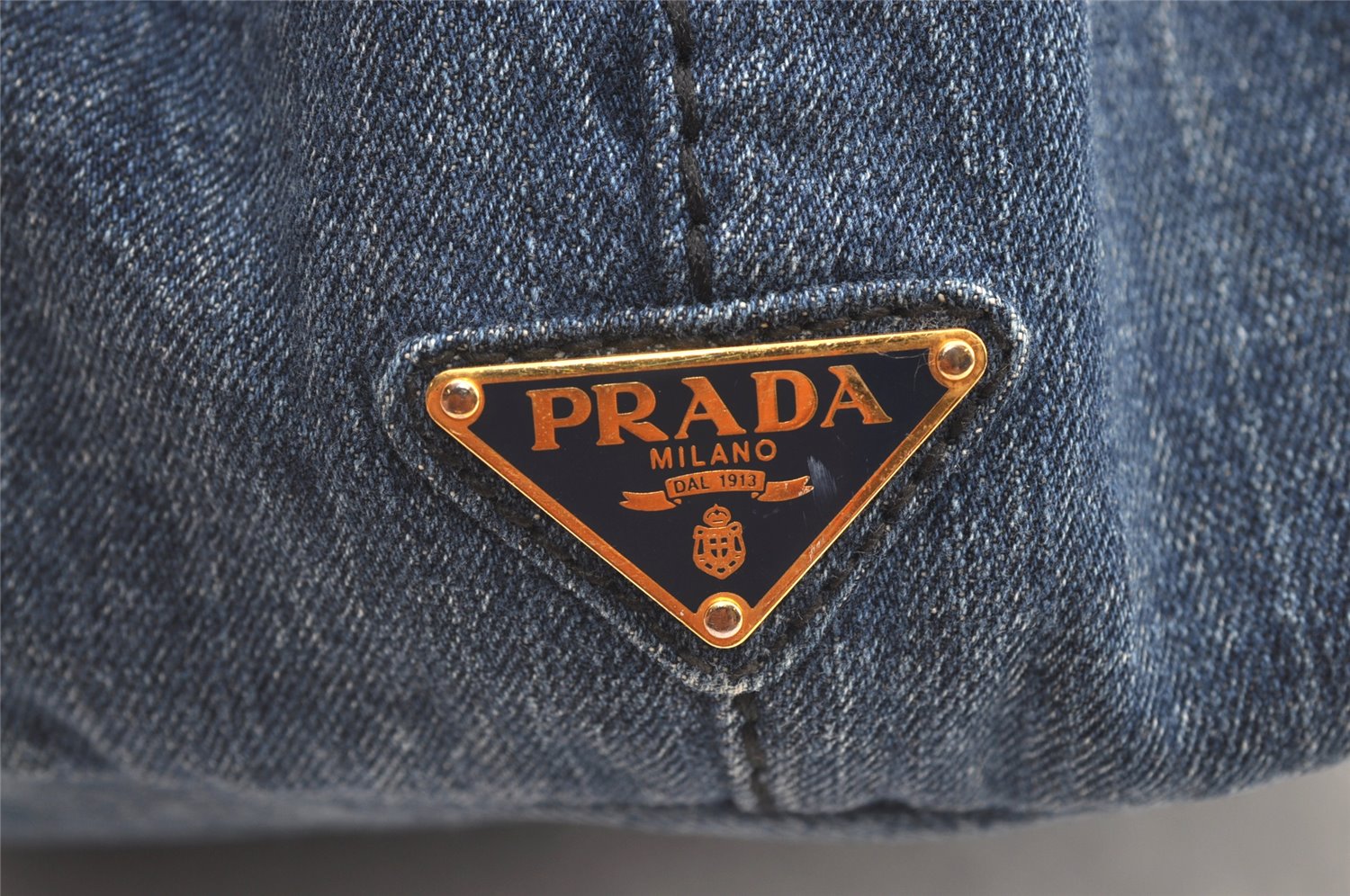 Authentic PRADA Vintage Canapa L Tote Hand Bag Denim Blue 0252K