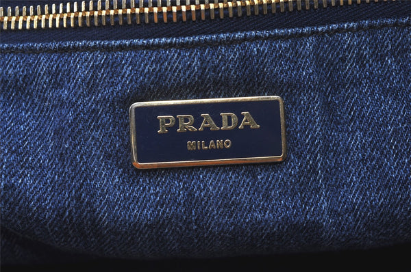 Authentic PRADA Vintage Canapa L Tote Hand Bag Denim Blue 0252K