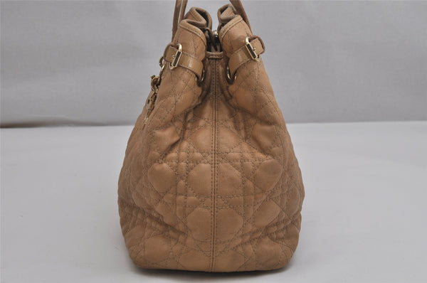 Authentic Christian Dior Panarea Cannage Tote Bag PVC Leather Beige 0255K