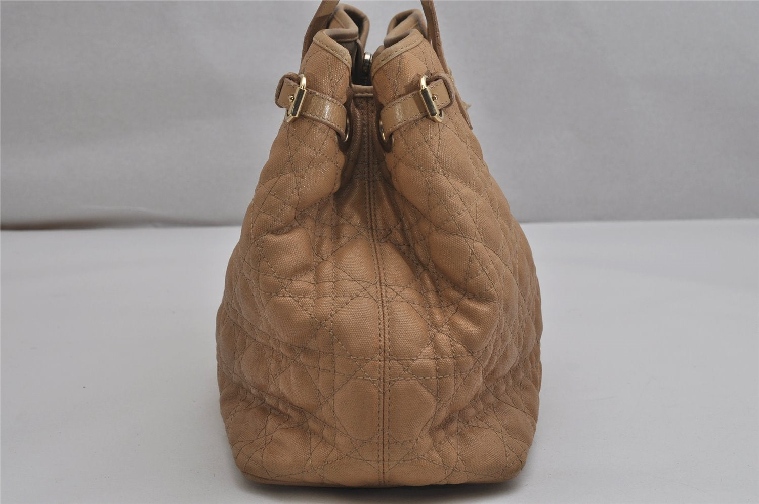 Authentic Christian Dior Panarea Cannage Tote Bag PVC Leather Beige 0255K