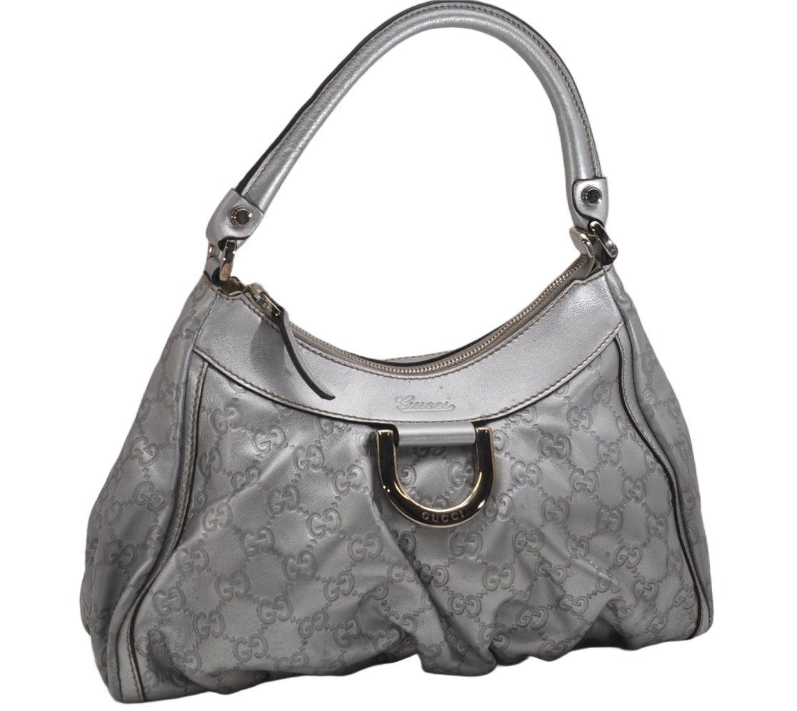Authentic GUCCI Guccissima Abbey Shoulder Bag GG Leather 190525 Silver 0257K