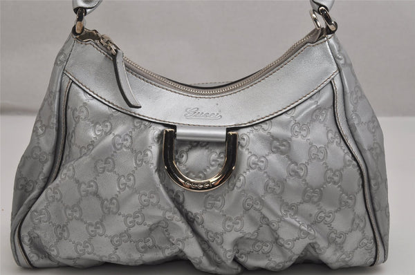 Authentic GUCCI Guccissima Abbey Shoulder Bag GG Leather 190525 Silver 0257K