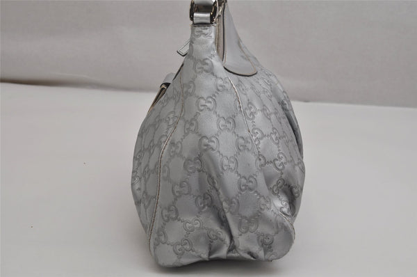 Authentic GUCCI Guccissima Abbey Shoulder Bag GG Leather 190525 Silver 0257K