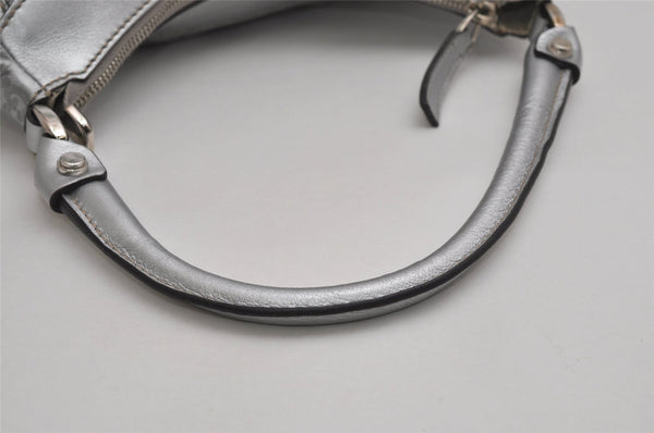 Authentic GUCCI Guccissima Abbey Shoulder Bag GG Leather 190525 Silver 0257K