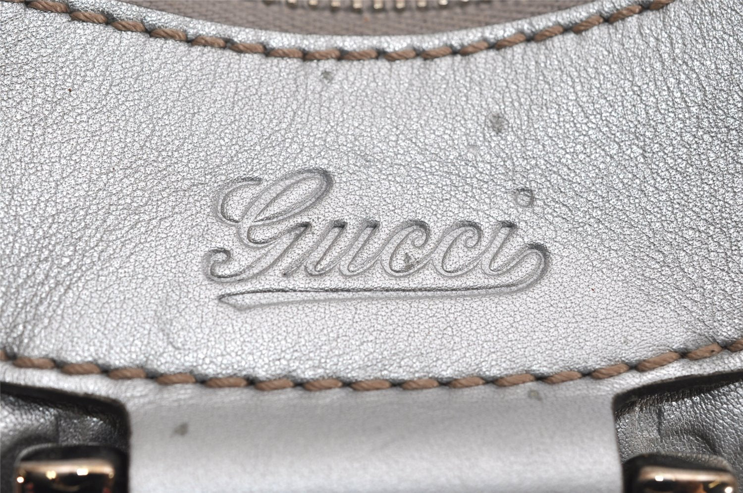 Authentic GUCCI Guccissima Abbey Shoulder Bag GG Leather 190525 Silver 0257K