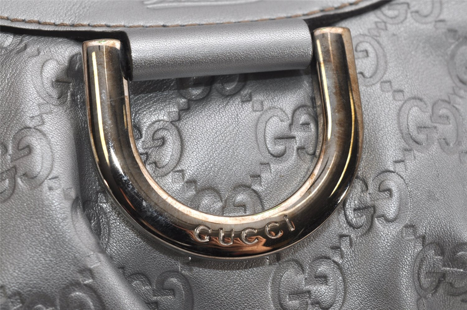 Authentic GUCCI Guccissima Abbey Shoulder Bag GG Leather 190525 Silver 0257K