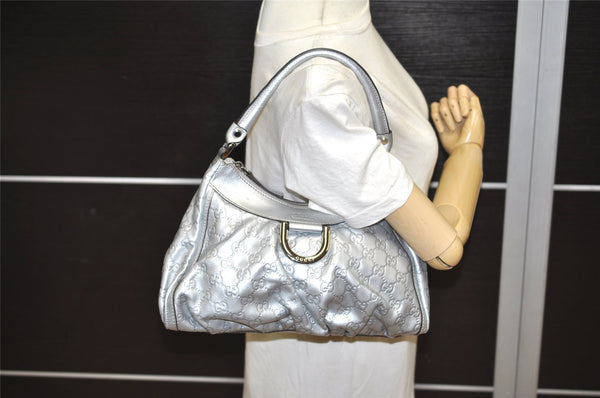 Authentic GUCCI Guccissima Abbey Shoulder Bag GG Leather 190525 Silver 0257K