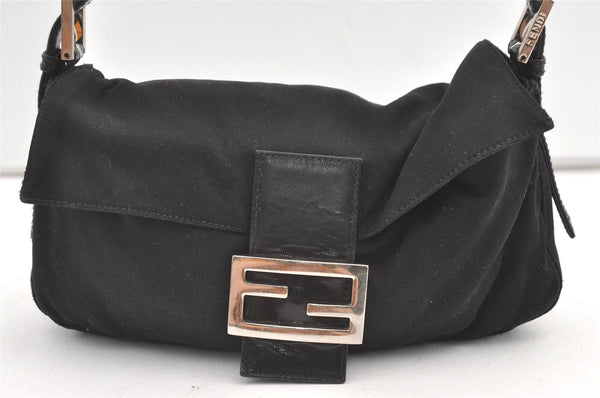 Authentic FENDI Mamma Baguette Shoulder Hand Bag Jersey Leather Black Junk 0258K