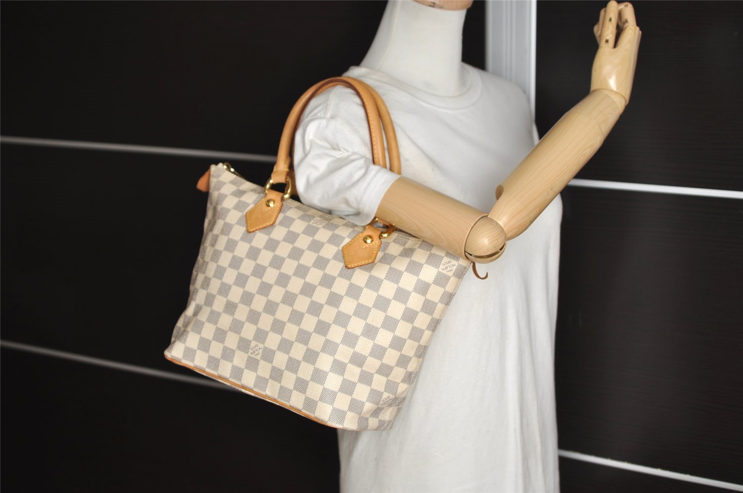 Authentic Louis Vuitton Damier Azur Saleya PM Shoulder Tote Bag N51186 LV 0259J