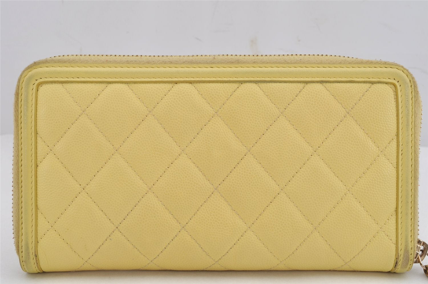 Authentic CHANEL CC Filigree Caviar Skin Matelasse CoCo Mark Wallet Yellow 0264K