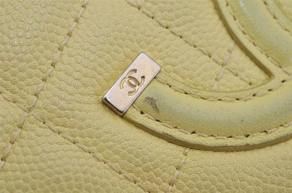 Authentic CHANEL CC Filigree Caviar Skin Matelasse CoCo Mark Wallet Yellow 0264K