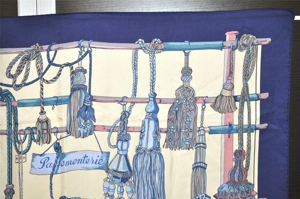 Authentic HERMES Carre 90 Scarf "Passementerie" Silk Navy Blue 0265J