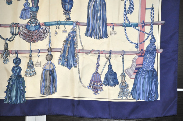 Authentic HERMES Carre 90 Scarf "Passementerie" Silk Navy Blue 0265J