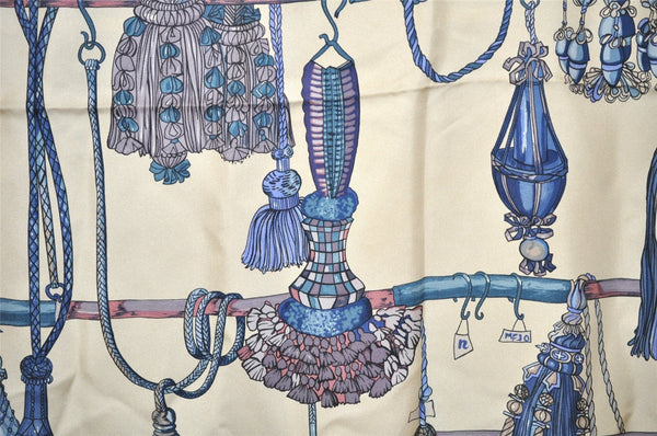 Authentic HERMES Carre 90 Scarf "Passementerie" Silk Navy Blue 0265J