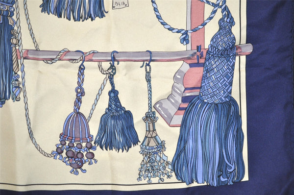 Authentic HERMES Carre 90 Scarf "Passementerie" Silk Navy Blue 0265J