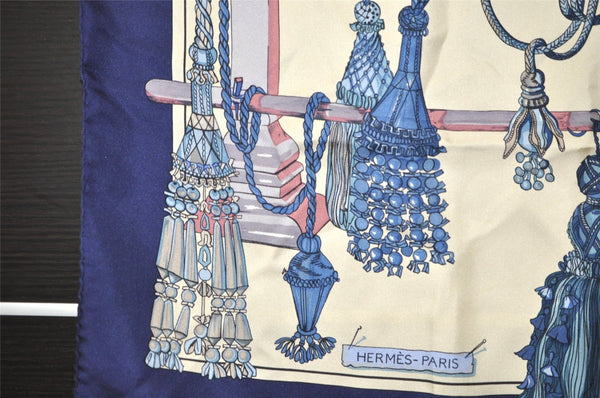Authentic HERMES Carre 90 Scarf "Passementerie" Silk Navy Blue 0265J