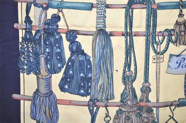 Authentic HERMES Carre 90 Scarf "Passementerie" Silk Navy Blue 0265J