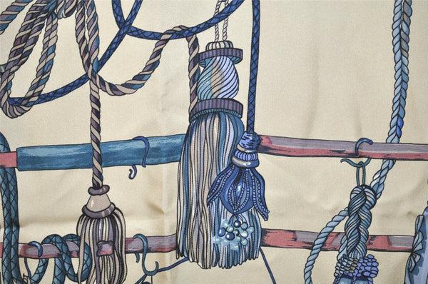 Authentic HERMES Carre 90 Scarf "Passementerie" Silk Navy Blue 0265J