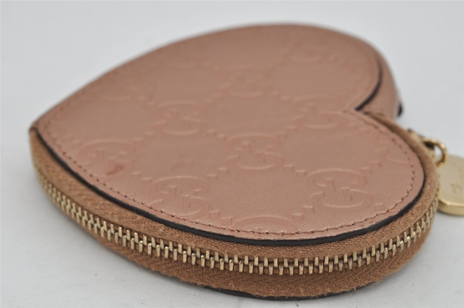 Authentic GUCCI Guccissima Heart Motif Coin Purse Case Leather Beige Box 0265K