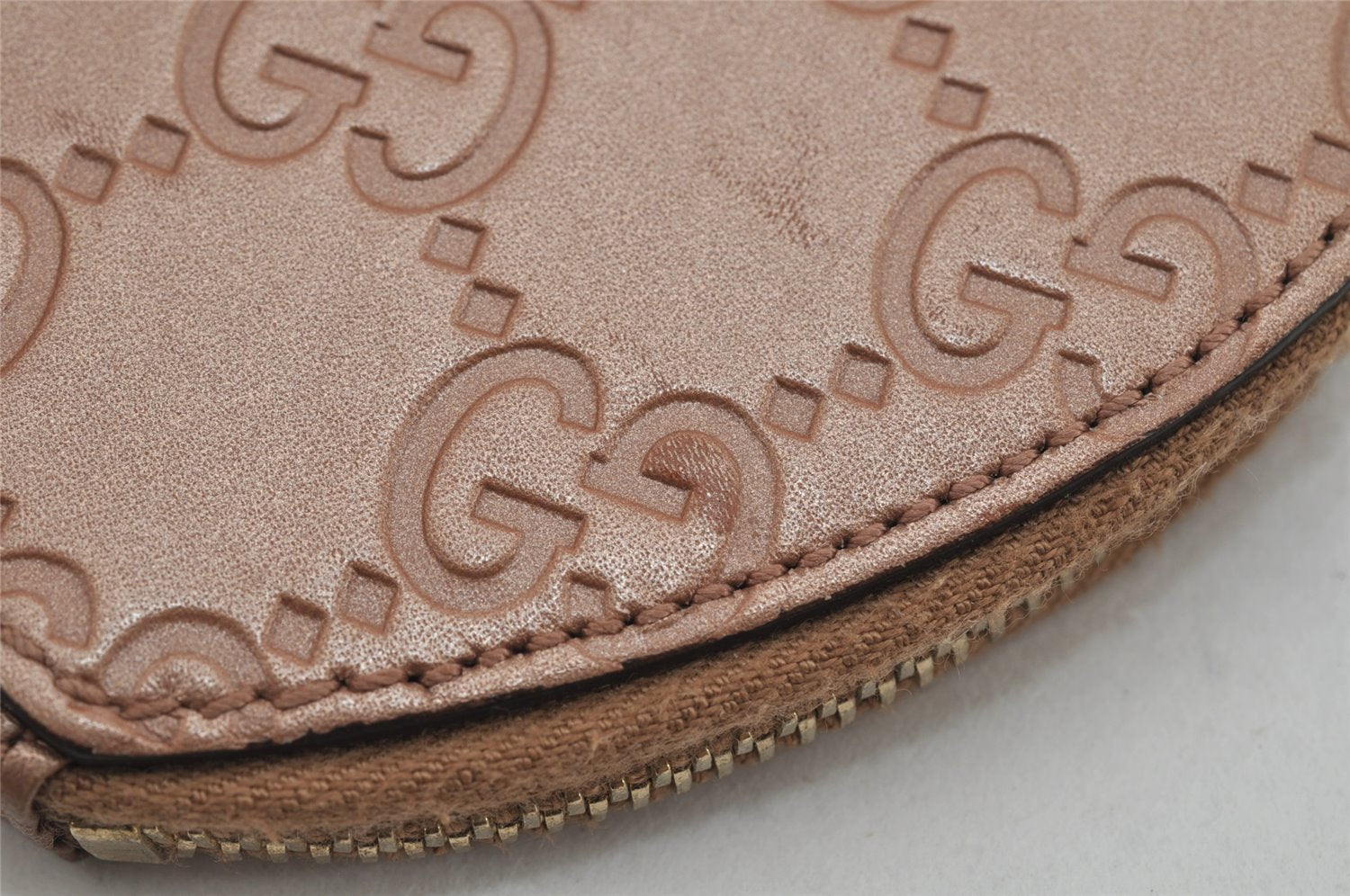 Authentic GUCCI Guccissima Heart Motif Coin Purse Case Leather Beige Box 0265K