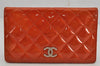 Authentic CHANEL Brilliant Enamel Matelasse Long Wallet Purse CC Orange 0266K