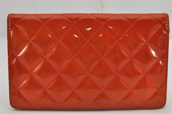 Authentic CHANEL Brilliant Enamel Matelasse Long Wallet Purse CC Orange 0266K