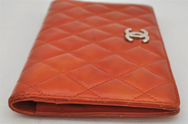 Authentic CHANEL Brilliant Enamel Matelasse Long Wallet Purse CC Orange 0266K