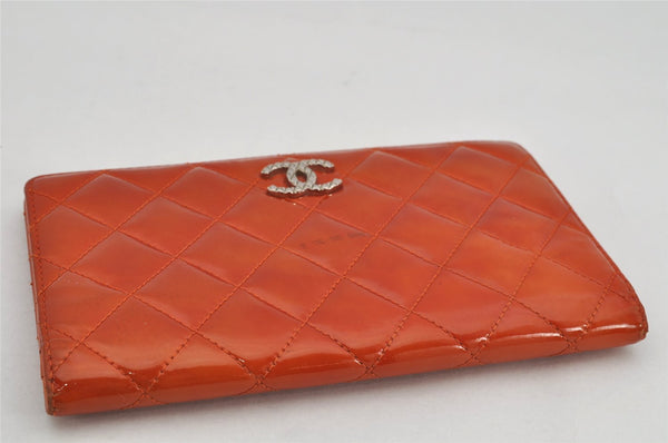 Authentic CHANEL Brilliant Enamel Matelasse Long Wallet Purse CC Orange 0266K