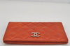 Authentic CHANEL Brilliant Enamel Matelasse Long Wallet Purse CC Orange 0266K