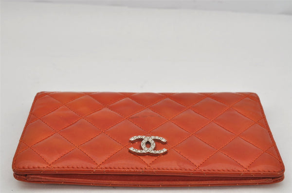 Authentic CHANEL Brilliant Enamel Matelasse Long Wallet Purse CC Orange 0266K