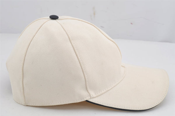 Authentic GUCCI Sherry Line Interlocking G Cap Canvas Leather Size L White 0267K