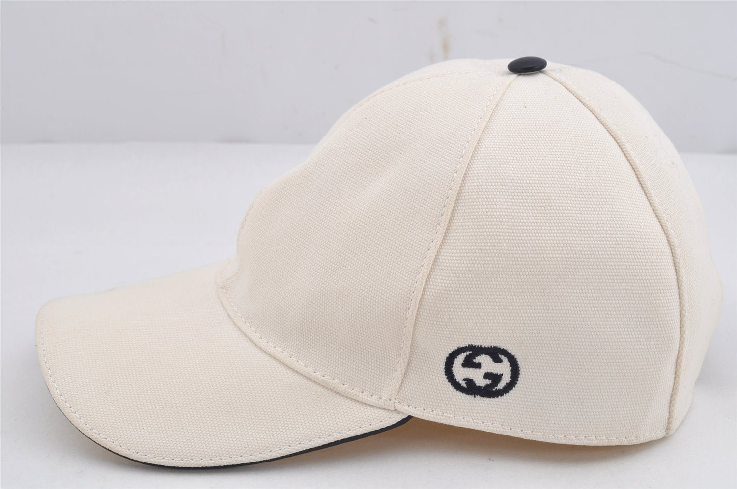 Authentic GUCCI Sherry Line Interlocking G Cap Canvas Leather Size L White 0267K