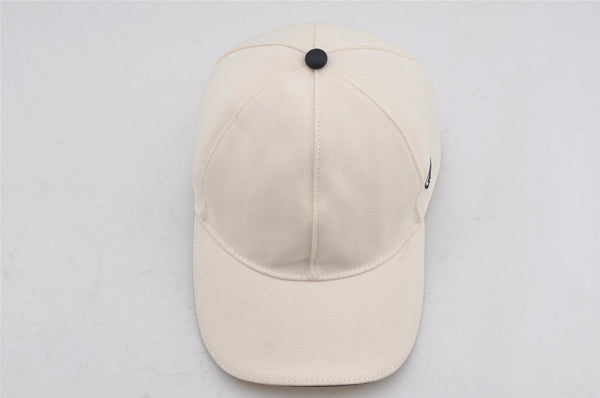 Authentic GUCCI Sherry Line Interlocking G Cap Canvas Leather Size L White 0267K