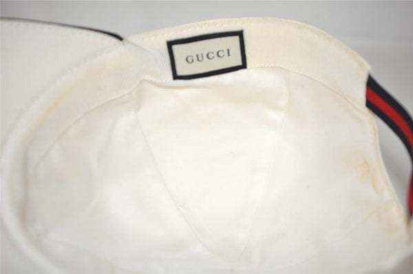 Authentic GUCCI Sherry Line Interlocking G Cap Canvas Leather Size L White 0267K