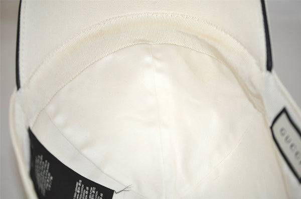 Authentic GUCCI Sherry Line Interlocking G Cap Canvas Leather Size L White 0267K
