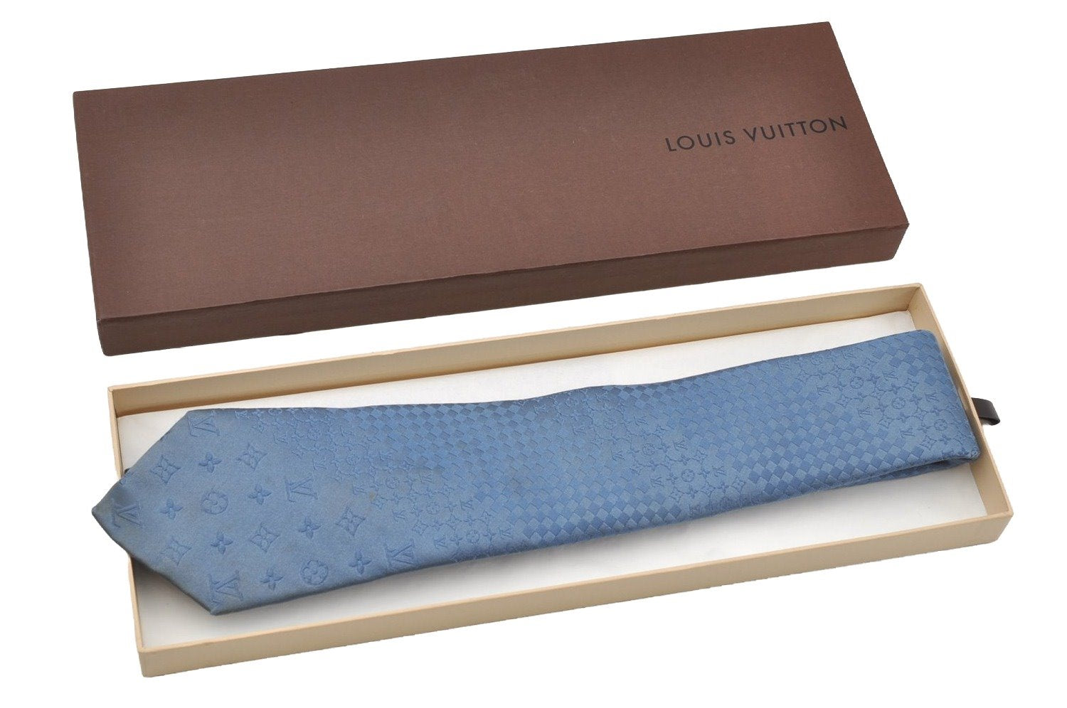 Authentic Louis Vuitton Necktie Clavat Party Tie Silk Blue M72637 Box 0270J