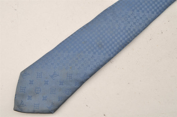 Authentic Louis Vuitton Necktie Clavat Party Tie Silk Blue M72637 Box 0270J