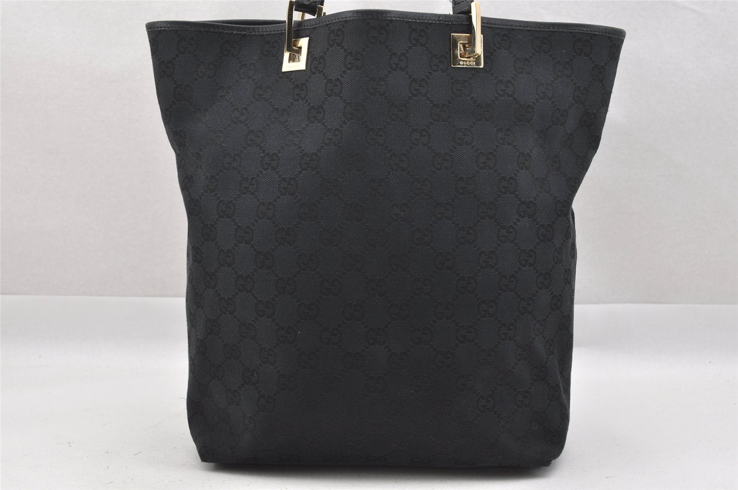 Authentic GUCCI Vintage Shoulder Tote Bag GG Canvas Leather 0021098 Black 0274J