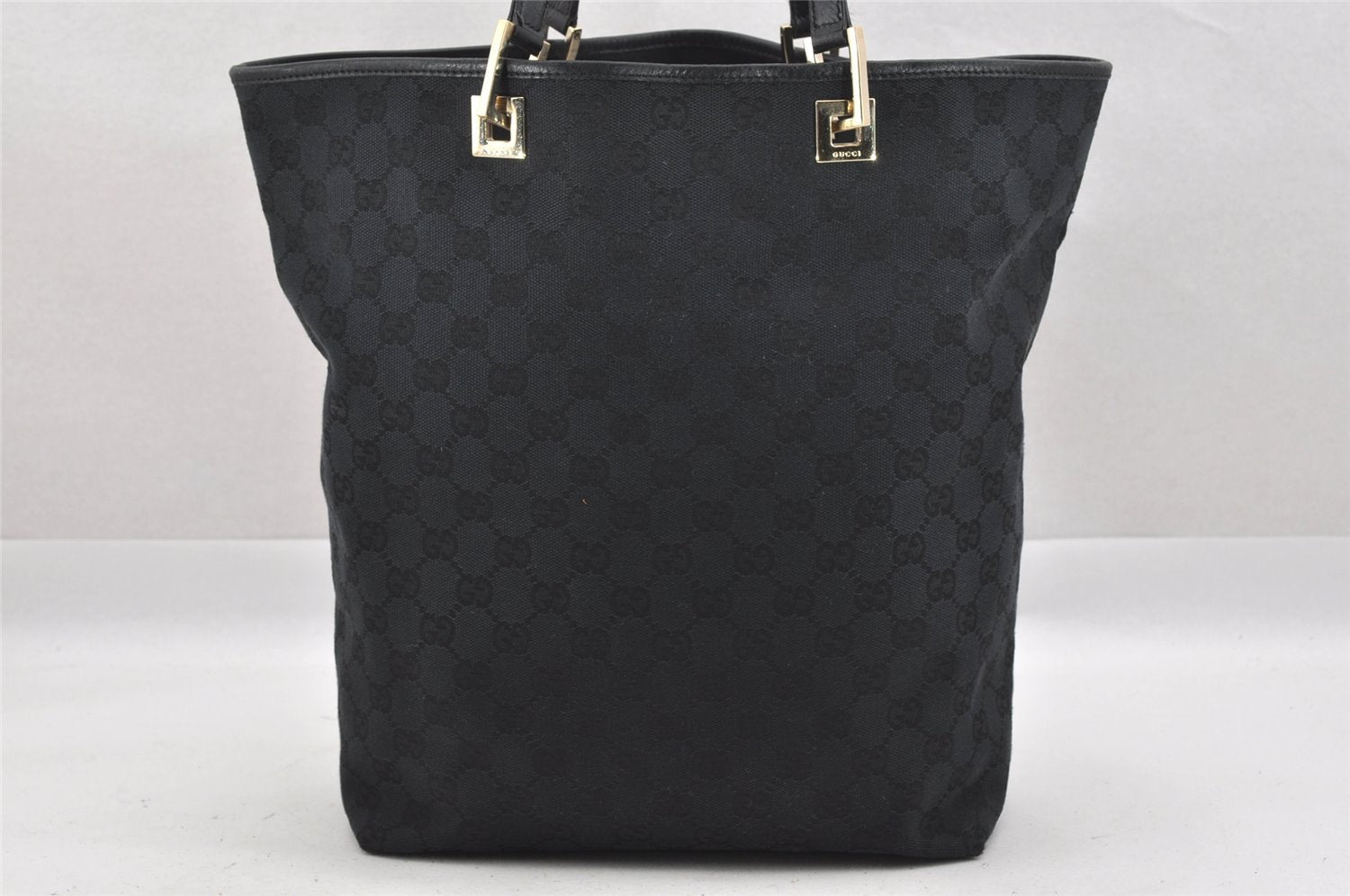 Authentic GUCCI Vintage Shoulder Tote Bag GG Canvas Leather 0021098 Black 0274J